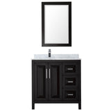 Daria 36 Inch Single Bathroom Vanity in Dark Blue, White Carrara Marble Countertop, Undermount Square Sink, 24 Inch Mirror
