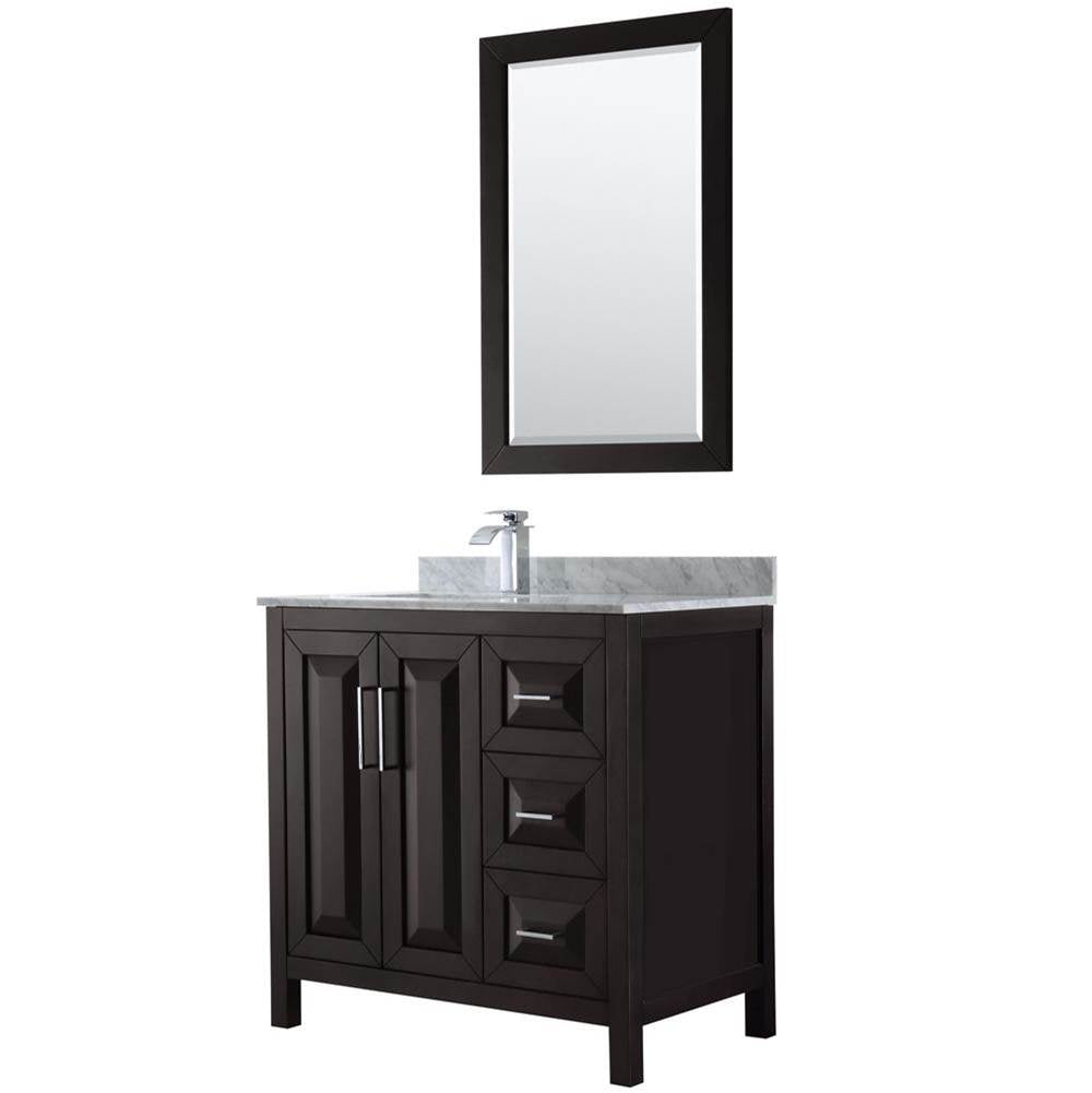 Wyndham Collection - Daria 36 Inch Single Bathroom Vanity in Dark Espresso, White Carrara Marble Countertop, Undermount Square Sink, and 24 Inch Mirror - Dark Espresso