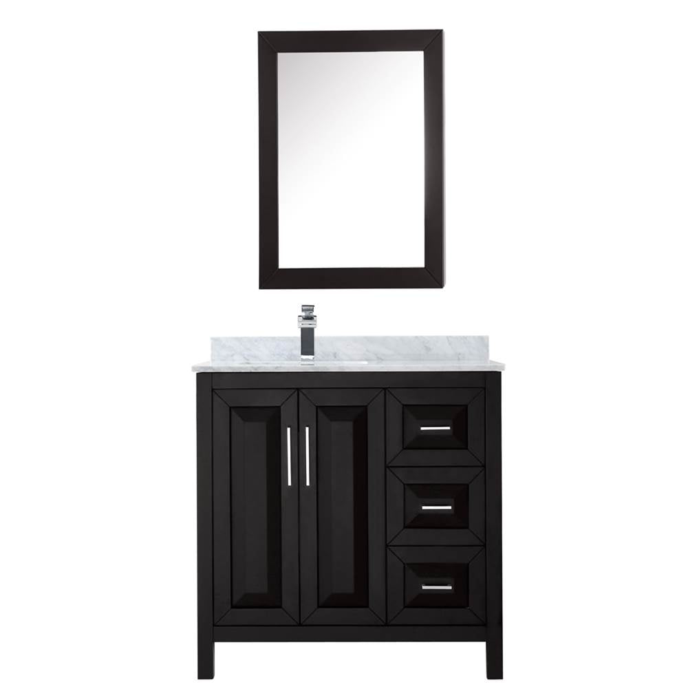 Daria 36 Inch Single Bathroom Vanity in Dark Blue, White Carrara Marble Countertop, Undermount Square Sink, Medicine Cabinet