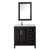 Daria 36 Inch Single Bathroom Vanity in Dark Blue, White Carrara Marble Countertop, Undermount Square Sink, Medicine Cabinet