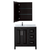 Daria 36 Inch Single Bathroom Vanity in Dark Blue, White Carrara Marble Countertop, Undermount Square Sink, Medicine Cabinet
