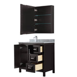 Daria 36 Inch Single Bathroom Vanity in Dark Blue, White Carrara Marble Countertop, Undermount Square Sink, Medicine Cabinet