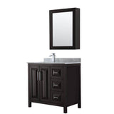 Wyndham Collection - Daria 36 Inch Single Bathroom Vanity in Dark Espresso, White Carrara Marble Countertop, Undermount Square Sink, and Medicine Cabinet - Dark Espresso