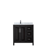 Daria 36 Inch Single Bathroom Vanity in Dark Blue, White Carrara Marble Countertop, Undermount Square Sink, No Mirror