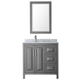 Daria 36 Inch Single Bathroom Vanity in Dark Blue, White Carrara Marble Countertop, Undermount Square Sink, 24 Inch Mirror
