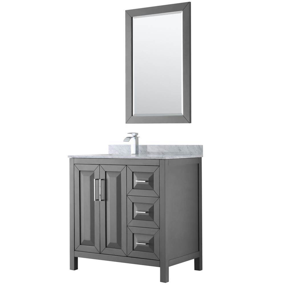 Wyndham Collection - Daria 36 Inch Single Bathroom Vanity in Dark Gray, White Carrara Marble Countertop, Undermount Square Sink, and 24 Inch Mirror - Dark Gray