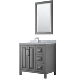 Wyndham Collection - Daria 36 Inch Single Bathroom Vanity in Dark Gray, White Carrara Marble Countertop, Undermount Square Sink, and 24 Inch Mirror - Dark Gray