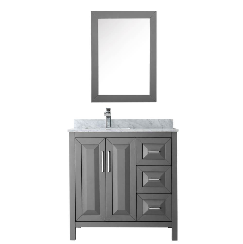Daria 36 Inch Single Bathroom Vanity in Dark Blue, White Carrara Marble Countertop, Undermount Square Sink, Medicine Cabinet