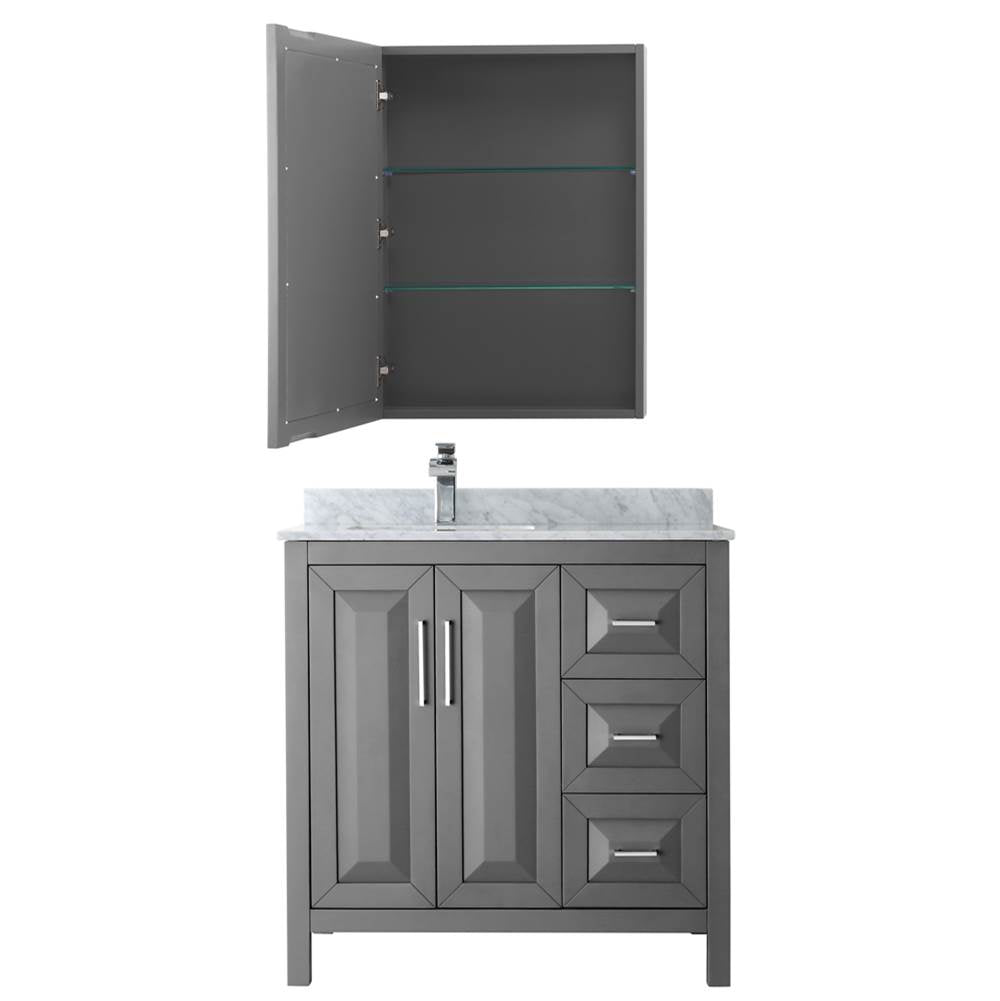 Daria 36 Inch Single Bathroom Vanity in Dark Blue, White Carrara Marble Countertop, Undermount Square Sink, Medicine Cabinet