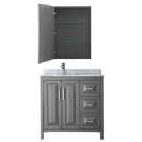 Daria 36 Inch Single Bathroom Vanity in Dark Blue, White Carrara Marble Countertop, Undermount Square Sink, Medicine Cabinet