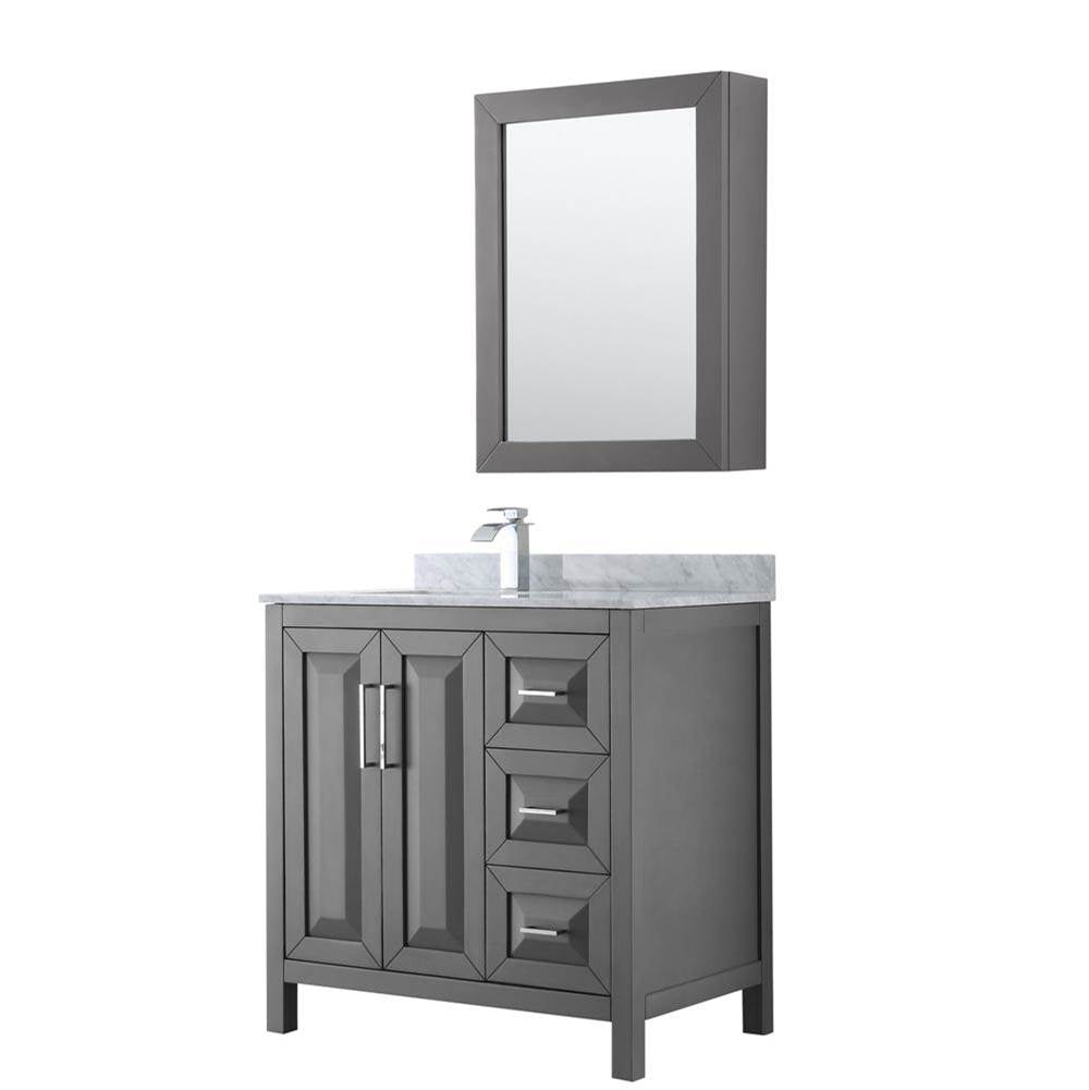 Wyndham Collection - Daria 36 Inch Single Bathroom Vanity in Dark Gray, White Carrara Marble Countertop, Undermount Square Sink, and Medicine Cabinet - Dark Gray