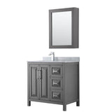 Wyndham Collection - Daria 36 Inch Single Bathroom Vanity in Dark Gray, White Carrara Marble Countertop, Undermount Square Sink, and Medicine Cabinet - Dark Gray