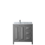 Daria 36 Inch Single Bathroom Vanity in Dark Blue, White Carrara Marble Countertop, Undermount Square Sink, No Mirror