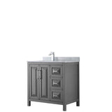Wyndham Collection - Daria 36 Inch Single Bathroom Vanity in Dark Gray, White Carrara Marble Countertop, Undermount Square Sink, and No Mirror - Dark Gray