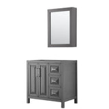 Wyndham Collection - Daria 36 Inch Single Bathroom Vanity in Dark Gray, No Countertop, No Sink, and Medicine Cabinet - Dark Gray