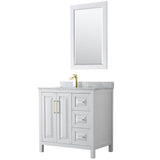 Wyndham Collection - Daria 36 Inch Single Bathroom Vanity in White, White Carrara Marble Countertop, Undermount Square Sink, 24 Inch Mirror, Brushed Gold Trim