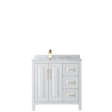 Daria 36 Inch Single Bathroom Vanity in White, White Carrara Marble Countertop, Undermount Square Sink, Brushed Gold Trim