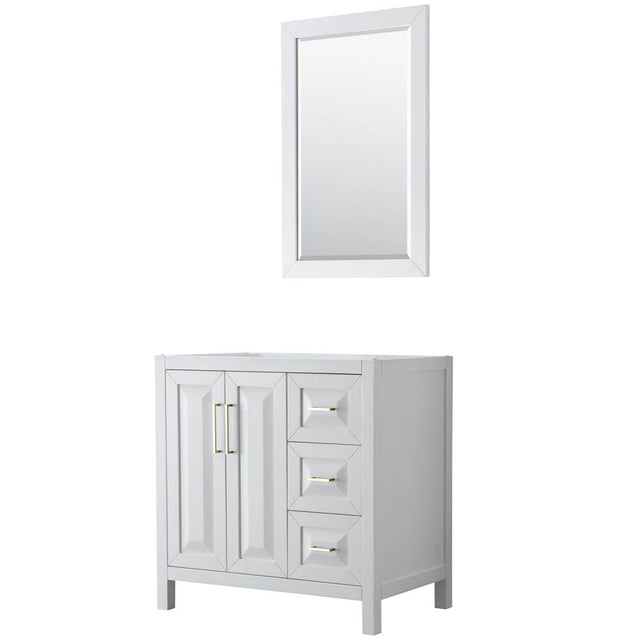 Wyndham Collection - Daria 36 Inch Single Bathroom Vanity in White, No Countertop, No Sink, 24 Inch Mirror, Brushed Gold Trim