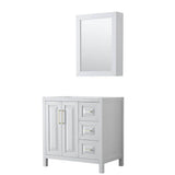 Wyndham Collection - Daria 36 Inch Single Bathroom Vanity in White, No Countertop, No Sink, Medicine Cabinet, Brushed Gold Trim
