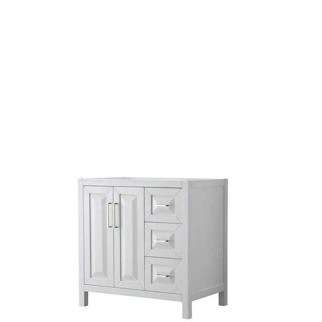 Wyndham Collection - Daria 36 Inch Single Bathroom Vanity in White, No Countertop, No Sink, Brushed Gold Trim