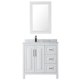 Daria 36 Inch Single Bathroom Vanity in Dark Blue, White Carrara Marble Countertop, Undermount Square Sink, 24 Inch Mirror