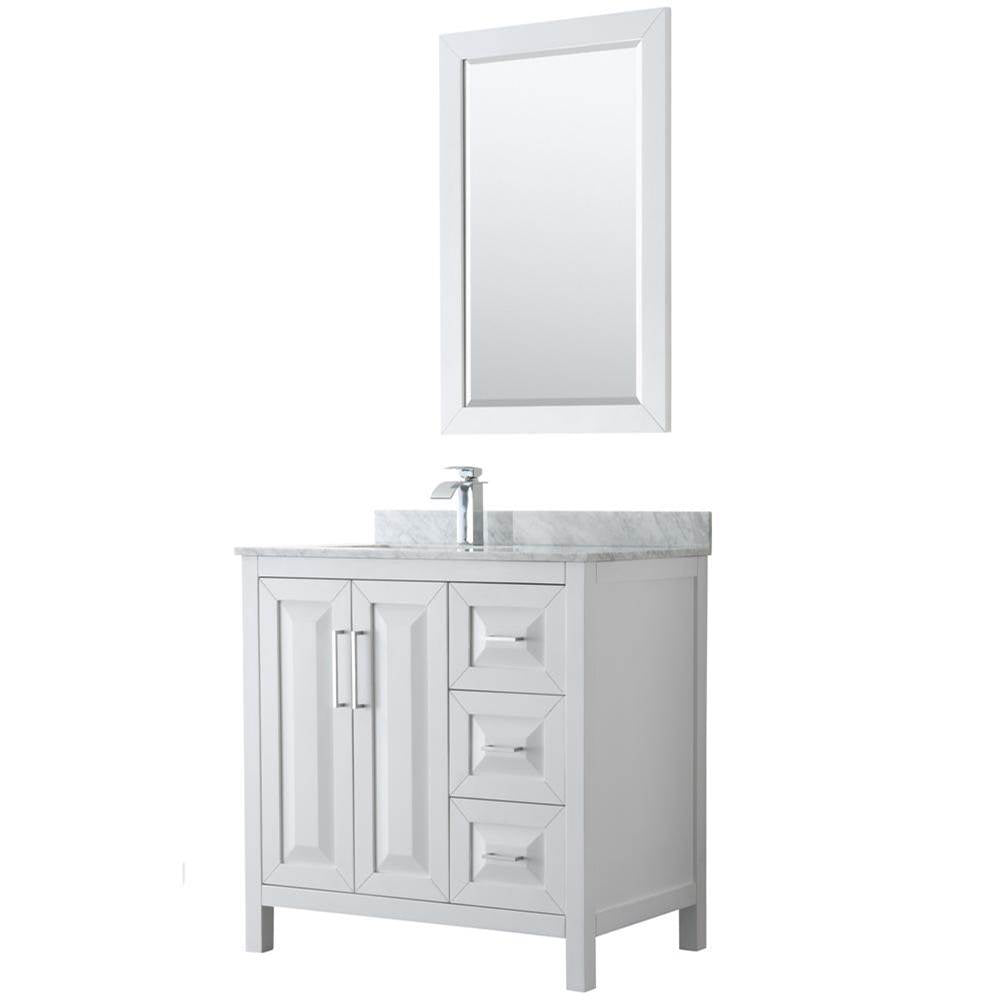 Wyndham Collection - Daria 36 Inch Single Bathroom Vanity in White, White Carrara Marble Countertop, Undermount Square Sink, and 24 Inch Mirror - White