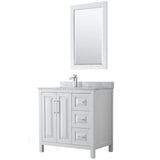 Wyndham Collection - Daria 36 Inch Single Bathroom Vanity in White, White Carrara Marble Countertop, Undermount Square Sink, and 24 Inch Mirror - White