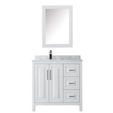 Daria 36 Inch Single Bathroom Vanity in Dark Blue, White Carrara Marble Countertop, Undermount Square Sink, Medicine Cabinet