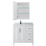 Daria 36 Inch Single Bathroom Vanity in Dark Blue, White Carrara Marble Countertop, Undermount Square Sink, Medicine Cabinet