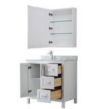 Daria 36 Inch Single Bathroom Vanity in Dark Blue, White Carrara Marble Countertop, Undermount Square Sink, Medicine Cabinet