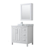 Wyndham Collection - Daria 36 Inch Single Bathroom Vanity in White, White Carrara Marble Countertop, Undermount Square Sink, and Medicine Cabinet - White