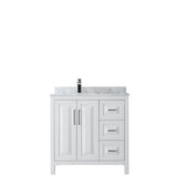 Daria 36 Inch Single Bathroom Vanity in Dark Blue, White Carrara Marble Countertop, Undermount Square Sink, No Mirror