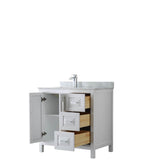 Daria 36 Inch Single Bathroom Vanity in Dark Blue, White Carrara Marble Countertop, Undermount Square Sink, No Mirror