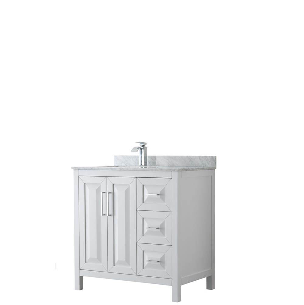 Wyndham Collection - Daria 36 Inch Single Bathroom Vanity in White, White Carrara Marble Countertop, Undermount Square Sink, and No Mirror - White