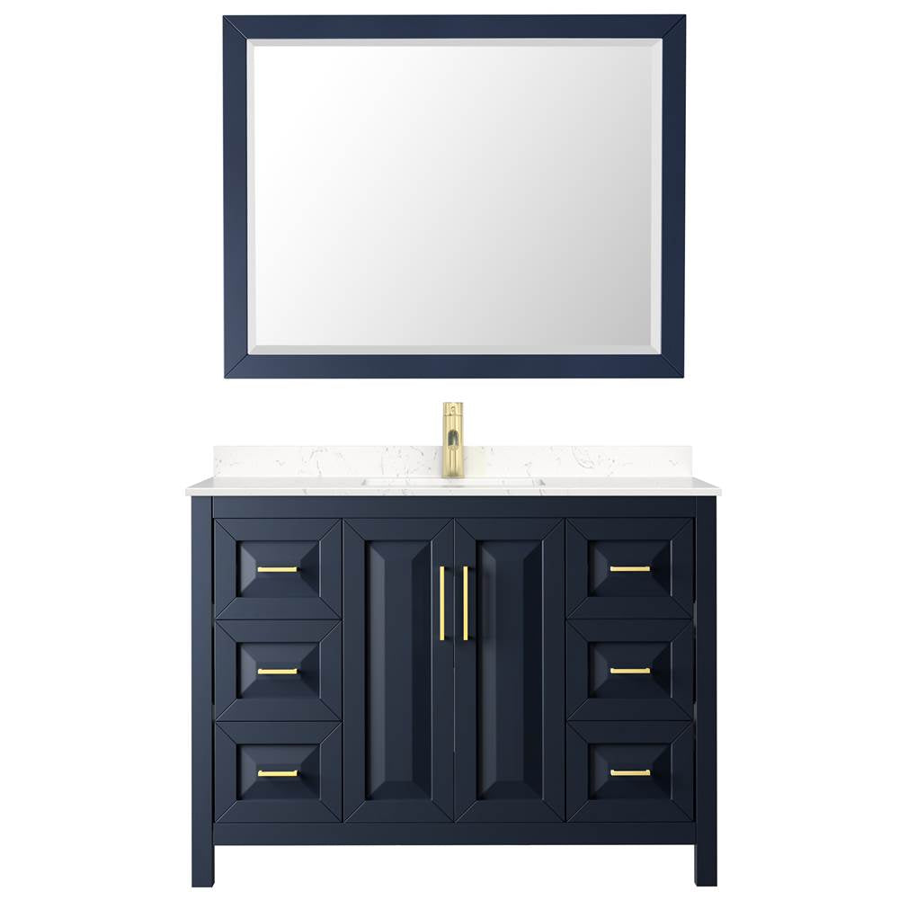 Daria 48 Inch Single Bathroom Vanity in Dark Blue, Carrara Cultured Marble Countertop, Undermount Square Sink, 46 Inch Mirror