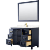 Daria 48 Inch Single Bathroom Vanity in Dark Blue, Carrara Cultured Marble Countertop, Undermount Square Sink, 46 Inch Mirror