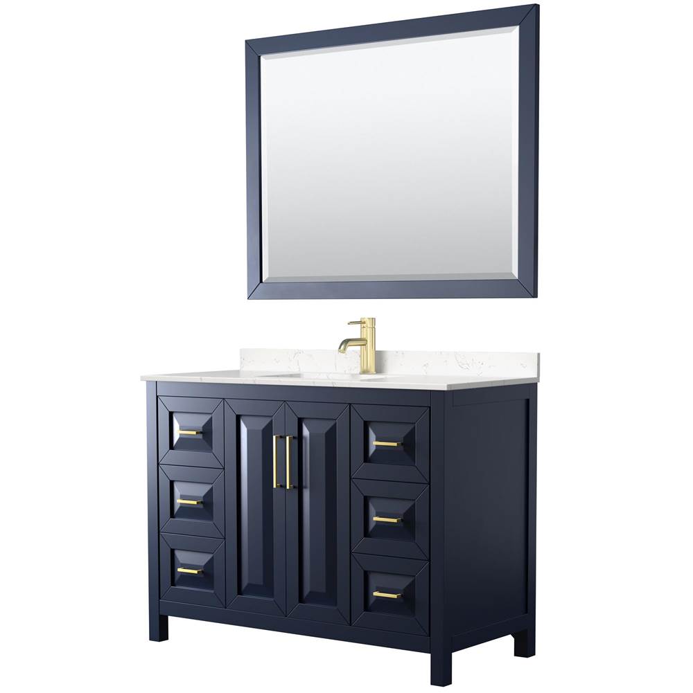 Wyndham Collection - Daria 48 Inch Single Bathroom Vanity in Dark Blue, Carrara Cultured Marble Countertop, Undermount Square Sink, 46 Inch Mirror