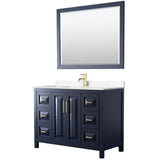 Wyndham Collection - Daria 48 Inch Single Bathroom Vanity in Dark Blue, Carrara Cultured Marble Countertop, Undermount Square Sink, 46 Inch Mirror