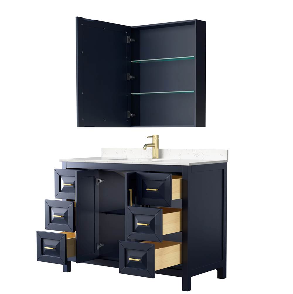 Daria 48 Inch Single Bathroom Vanity in Dark Blue, Carrara Cultured Marble Countertop, Undermount Square Sink, Medicine Cabinet