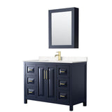 Wyndham Collection - Daria 48 Inch Single Bathroom Vanity in Dark Blue, Carrara Cultured Marble Countertop, Undermount Square Sink, Medicine Cabinet