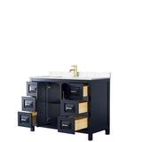 Daria 48 Inch Single Bathroom Vanity in Dark Blue, Carrara Cultured Marble Countertop, Undermount Square Sink, No Mirror