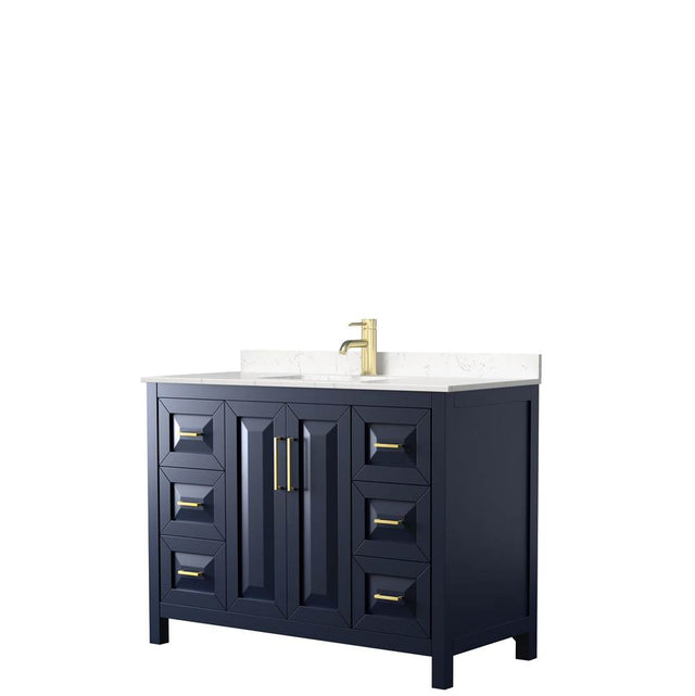 Wyndham Collection - Daria 48 Inch Single Bathroom Vanity in Dark Blue, Carrara Cultured Marble Countertop, Undermount Square Sink, No Mirror