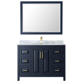 Daria 48 Inch Single Bathroom Vanity in Dark Blue, White Carrara Marble Countertop, Undermount Square Sink, 46 Inch Mirror