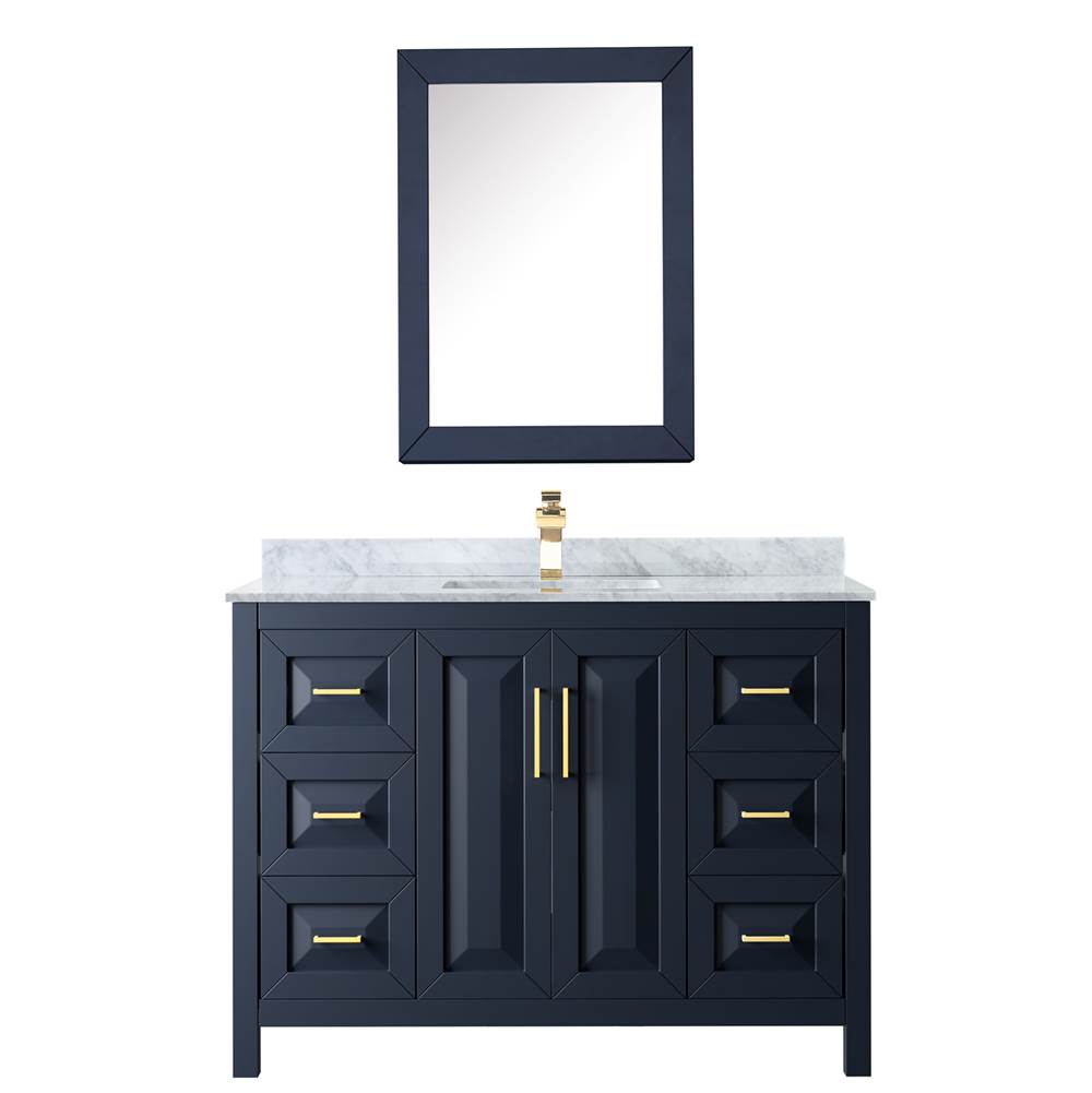 Daria 48 Inch Single Bathroom Vanity in Dark Blue, White Carrara Marble Countertop, Undermount Square Sink, Medicine Cabinet
