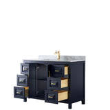 Daria 48 Inch Single Bathroom Vanity in Dark Blue, White Carrara Marble Countertop, Undermount Square Sink, No Mirror