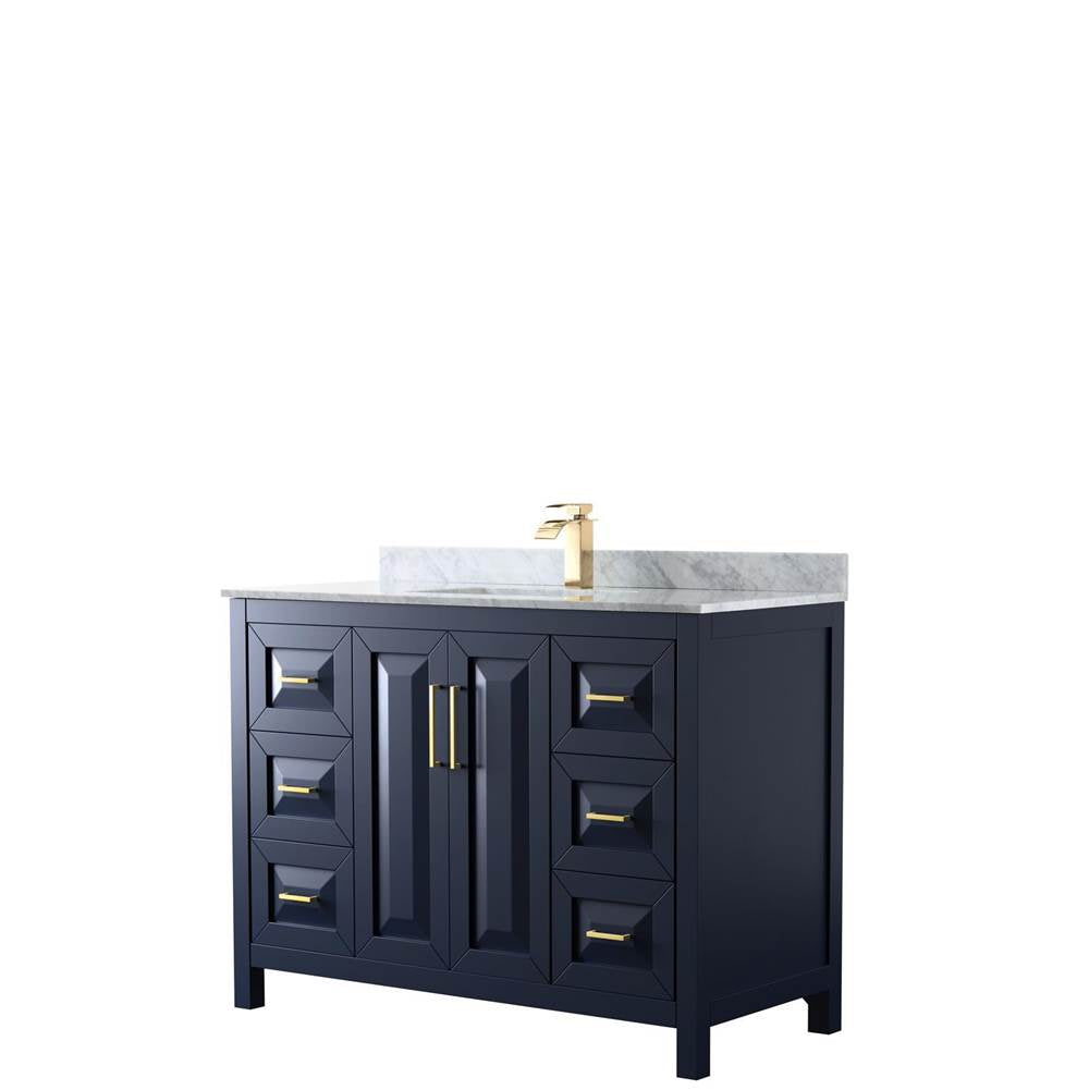 Wyndham Collection - Daria 48 Inch Single Bathroom Vanity in Dark Blue, White Carrara Marble Countertop, Undermount Square Sink, No Mirror - Dark Blue