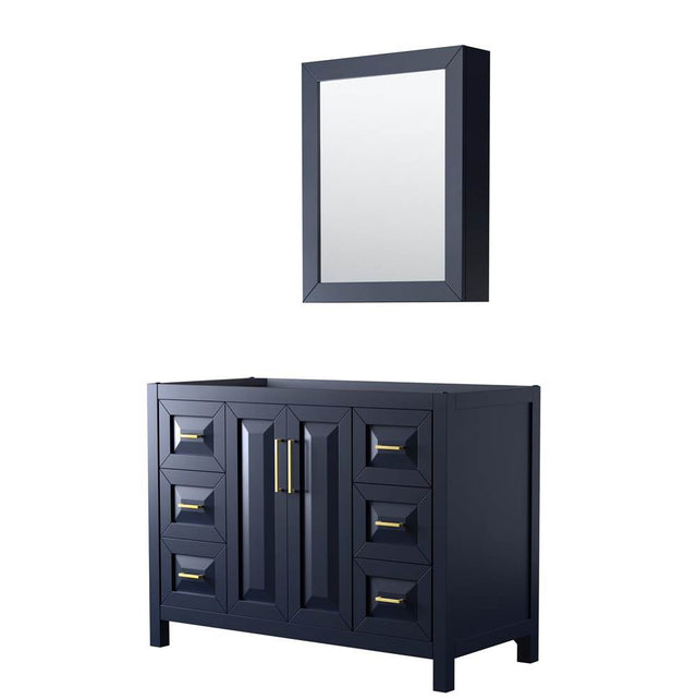 Wyndham Collection - Daria 48 Inch Single Bathroom Vanity in Dark Blue, No Countertop, No Sink, Medicine Cabinet - Dark Blue