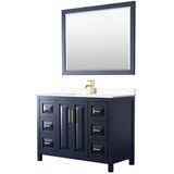 Wyndham Collection - Daria 48 Inch Single Bathroom Vanity in Dark Blue, White Cultured Marble Countertop, Undermount Square Sink, 46 Inch Mirror