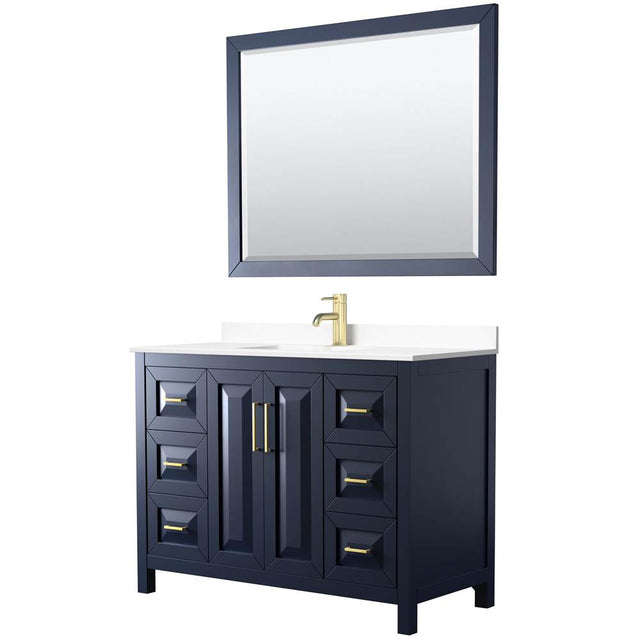 Wyndham Collection - Daria 48 Inch Single Bathroom Vanity in Dark Blue, White Cultured Marble Countertop, Undermount Square Sink, 46 Inch Mirror
