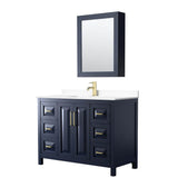 Wyndham Collection - Daria 48 Inch Single Bathroom Vanity in Dark Blue, White Cultured Marble Countertop, Undermount Square Sink, Medicine Cabinet